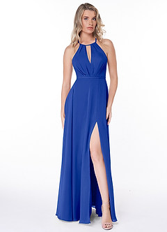 Azazie Evalleen Robes de demoiselle d'honneur Robe Trapèze en Mousseline de soie Plissée Bleu Roi image2