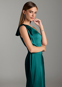 Azazie Rinna Bridesmaid Dresses Peacock Mermaid Ruched Stretch Satin Dress image6
