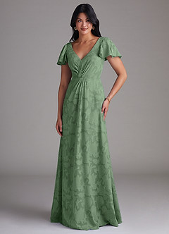 Azazie Soren Bridesmaid Dresses Eucalyptus A-Line Pleated Floral Burnout Dress image4