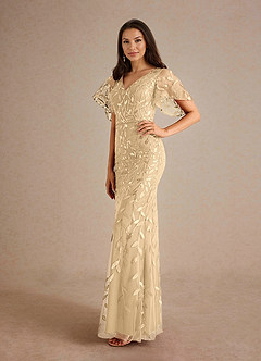 Azazie Milan Mother of the Bride Dresses Champagne Sheath Sequins Dress image2
