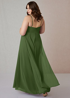 Azazie Emerald Vestidos de damas de honor Vestido de Oliva de Gasa de Corte en A con Volantes image8