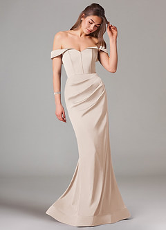 Azazie Everly Vestidos de damas de honor Vestido de Alabastro Blanco de Satén Elástico de Corte Sirena Convertible con Vestidos sin tirantes image6
