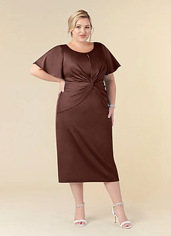 Azazie Everlyn Mother of the Bride Dresses Espresso Sheath Pleated Stretch Satin Dress image6