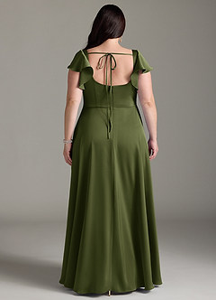Azazie Bondi Robes de demoiselle d'honneur Robe Trapèze en Satin extensible Arc Olive image8