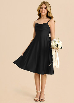 Azazie Bear Junior Black A-Line Sweetheart Neckline Stretch Satin Dress image4