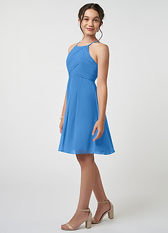 Azazie Ginny Junior Blue Jay A-Line Pleated Chiffon Dress image3