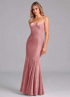 Azazie Yinnie At-home Try On Dresses Dusty Rose Mermaid Strapless Velvet Convertible Dress image7