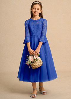 Azazie Lamb Girl Blumenmädchenkleider Ballkleid Spitze Kleid Königsblau image1