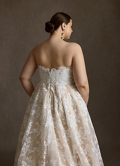 Azazie Hinata Trouwjurken Jurk van Kant met Baljurk Strapless Diamant Wit Champagne image19