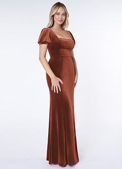 Azazie Lizabet Vente Finale Robe Fourreau en velours Col Carré Terracotta image3