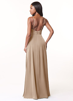 Azazie Brielle Bridesmaid Dresses Taupe A-Line Cowl Spaghetti Straps Stretch Satin Dress image2