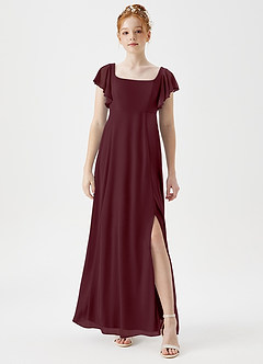 Azazie Bondi Junior A-Linie Seitliche Cut-Outs Gittergewebe Kleid Cabernetrot image1