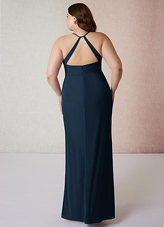 Azazie Becca Bridesmaid Dresses Dark Navy Sheath V-Neck Chiffon Dress image8
