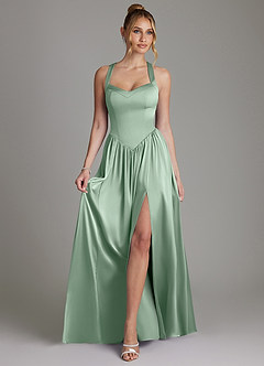 Azazie Francis Morsiusneito Mekot A-linja Korsetti Joustava satiini Lattian pituus Pukeutua image3