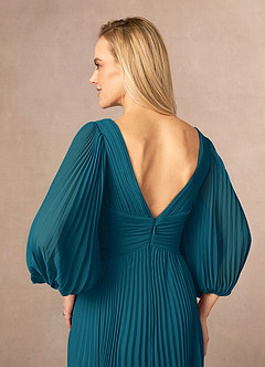 Azazie Zahara Mother of the Bride Dresses Ink Blue A-Line V-Neck Pleated Chiffon Dress image6