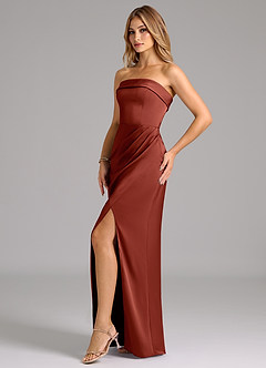 Azazie Aretha Bridesmaid Dresses Terracotta A-Line Strapless Stretch Satin Convertible Dress image3