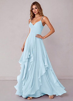 Azazie Zaina Brautjungfernkleider A-Linie Chiffon Kleid Himmelblau image5