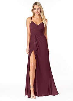 Azazie Emerald Bridesmaid Dresses Cabernet A-Line Ruffled Chiffon Dress image4