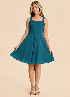 Azazie Arie Junior Ink Blue A-Line Ruched Chiffon Dress image6