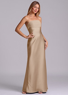 Azazie Ailanie Brudtärnklänningar Klä av Tubklänning i Stretch Satin Axelbandslös Taupe image5