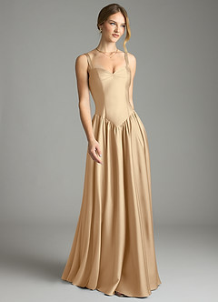 Azazie Evadina Suknie dla druhen Linia A Gorset Satyna elastyczna Do ziemi Sukienka image1