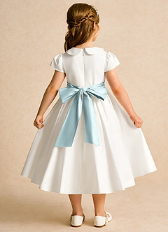 Azazie Deary Flower Girl Dresses Ivory Mist A-Line Bow Cotton Dress image2