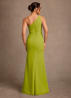 Azazie Floy Mother of the Bride Dresses Lemongrass Sheath One Shoulder Chiffon Dress image3