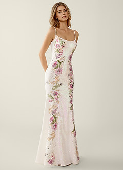 Clarapht White 3D Flower Sequin Embroidery Stretch Satin Prom Dress image5