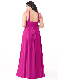 Azazie Dixie Bridesmaid Dresses Fuchsia A-Line Halter Pleated Chiffon Dress image10