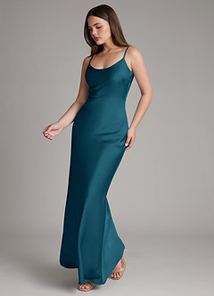 Azazie Ambra Bridesmaid Dresses Ink Blue Mermaid Pleated Stretch Satin Dress image3
