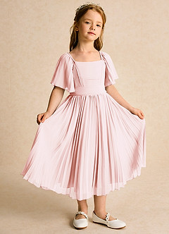 Azazie Gisele Flower Girl Dresses Blushing Pink A-Line Pleated Chiffon Dress image5