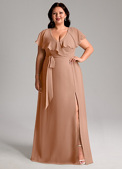 Azazie Lainey Bridesmaid Dresses Champagne Rose A-Line with Pockets Chiffon Dress image8
