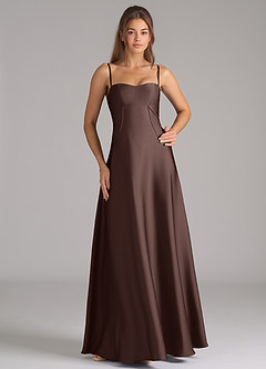 Azazie Valentine Suknie dla druhen Linia A Gorset Satyna elastyczna Do ziemi Sukienka image3