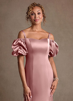 Azazie Redding Mother of the Bride Dresses Dusty Rose Sheath Ruched Stretch Satin Dress image5
