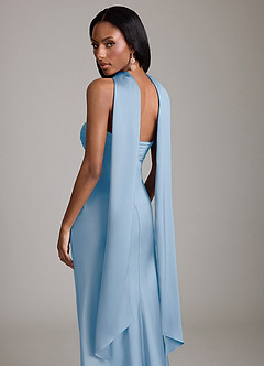 Azazie Saylor Vestidos de damas de honor Vestido de Azul Pálido de Satén Elástico de Corte Sirena con Sin tirantes image7