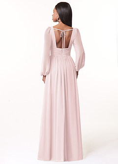 Azazie Norah Bridesmaid Dresses Blushing Pink A-Line V-Neck Long Sleeve Chiffon Dress image2