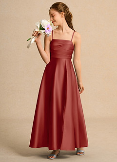 Azazie Pebbles Junior Formal Flower Girl Klänningar Klä A-Line i Matt satäng Plisserad image5