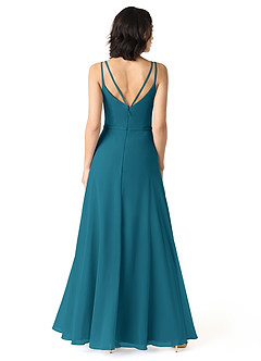 Azazie Janine Bridesmaid Dresses Ink Blue A-Line V-Neck Chiffon Dress image4