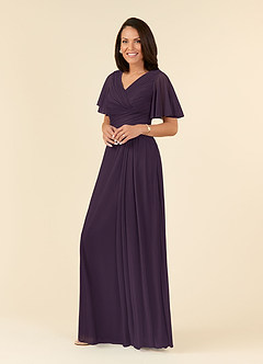 Azazie Emmeline Mother of the Bride Dresses Plum A-Line V-Neck Pleated Mesh Dress image8