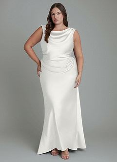 Azazie Kieryn Bridesmaid Dresses White Mermaid Pleated Stretch Satin Dress image7