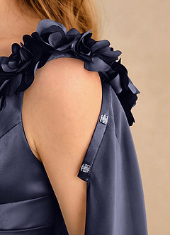 Azazie Rosita Girls Formal vestidos de niña de las flores Vestido Tormenta de Satén Elástico de Línea A con Plisado image6
