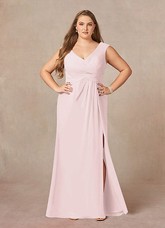 Azazie Sally Mother of the Bride Dresses Blushing Pink A-Line V-Neck Pleated Chiffon Dress image8