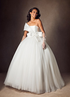 Azazie Destina Wedding Dresses Diamond White Ball-Gown Pleated Mikado Dress image1