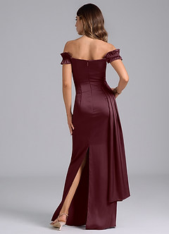 Azazie Kalysia Robes de demoiselle d'honneur Robe Sirène Convertible en Satin extensible Épaule décolletée Sangria image2