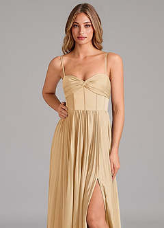 Azazie Tyla Bridesmaid Dresses Gold A-Line Sweetheart Neckline Stretch Satin Dress image8
