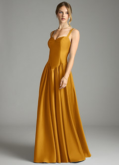 Azazie Evadina Suknie dla druhen Linia A Gorset Satyna elastyczna Do ziemi Sukienka image3