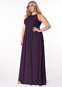 Azazie Bonnie Bridesmaid Dresses Plum A-Line Keyhole Ruched Chiffon Dress image8