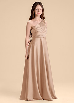 Azazie Charlize Junior English Rose A-Line Pleated Stretch Satin Dress image3