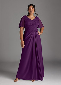 Azazie Emmeline Mother of the Bride Dresses Grape A-Line V-Neck Pleated Mesh Dress image9