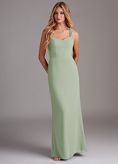 Azazie Denice Bridesmaid Dresses Dusty Sage Sheath Pleated Chiffon Dress image1